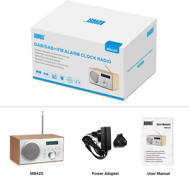 DAB+/FM Radio mit Bluetooth-August MB420-Digitales Küchenradio mit Holzgehäuse mit RDS-Funktion 60 P