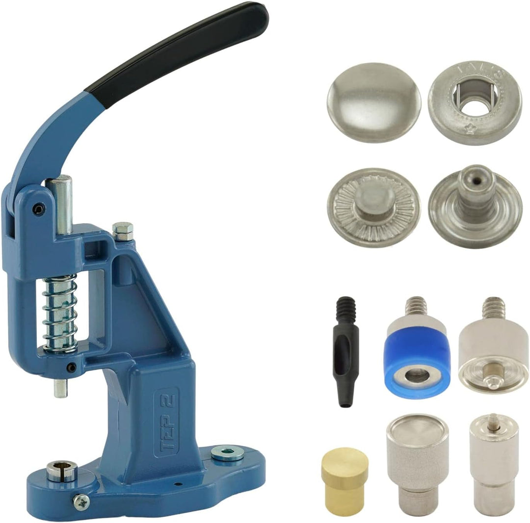 Druckknopfpresse Set mit Hebelpresse, Druckknopfwerkzeug und 50 Stück S-Feder Druckknöpfen 15 mm, Al