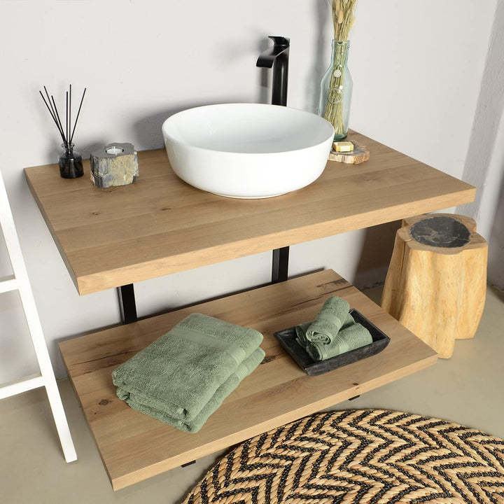 42 cm rund Keramik Waschbecken weiss von WOHNFREUDEN - Stein Aufsatzwaschbecken Badezimmer Waschbeck