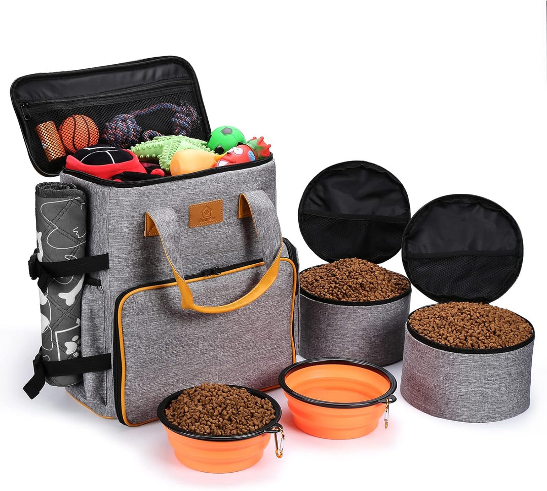 Ownpets Hunde Reisetasche, Reisetasche für Hundeausrüstung mit 2 Hundefuttertaschen, 2 faltbaren Näp