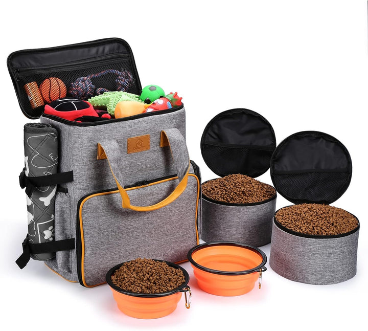 Ownpets Hunde Reisetasche, Reisetasche für Hundeausrüstung mit 2 Hundefuttertaschen, 2 faltbaren Näp