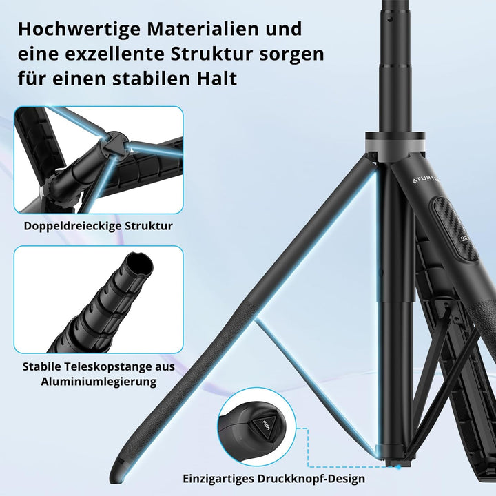 ATUMTEK 130CM Selfie Stick Stativ, Bluetooth Selfie Stick mit Hochbelastbarem Aluminium und Rutschfe