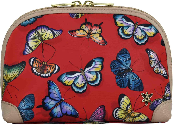 Anuschka Kosmetiktasche - Wanderlust Kollektion - Nylonstoff mit Leder Trim und Kunstdruck Butterfly