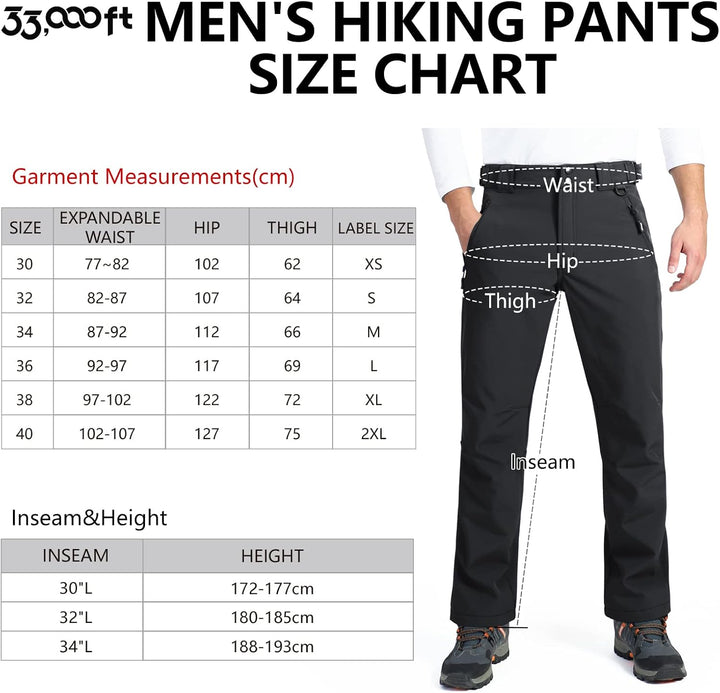33,000ft Outdoorhose Herren Softshellhose Wasserdicht Winddicht Skihose Warm Fleece Gefüttert Arbeit