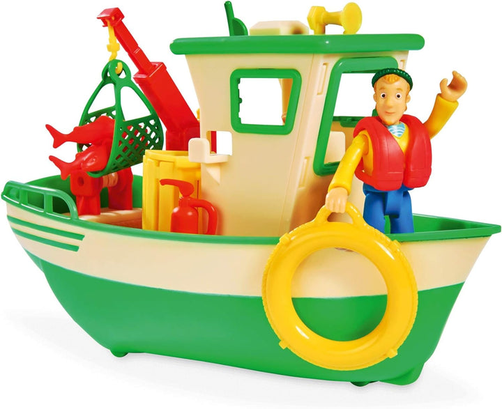 Simba 109251074 - Feuerwehrmann Sam Charlies Fischerboot, mit Charlie Figur, beweglicher Kran und me