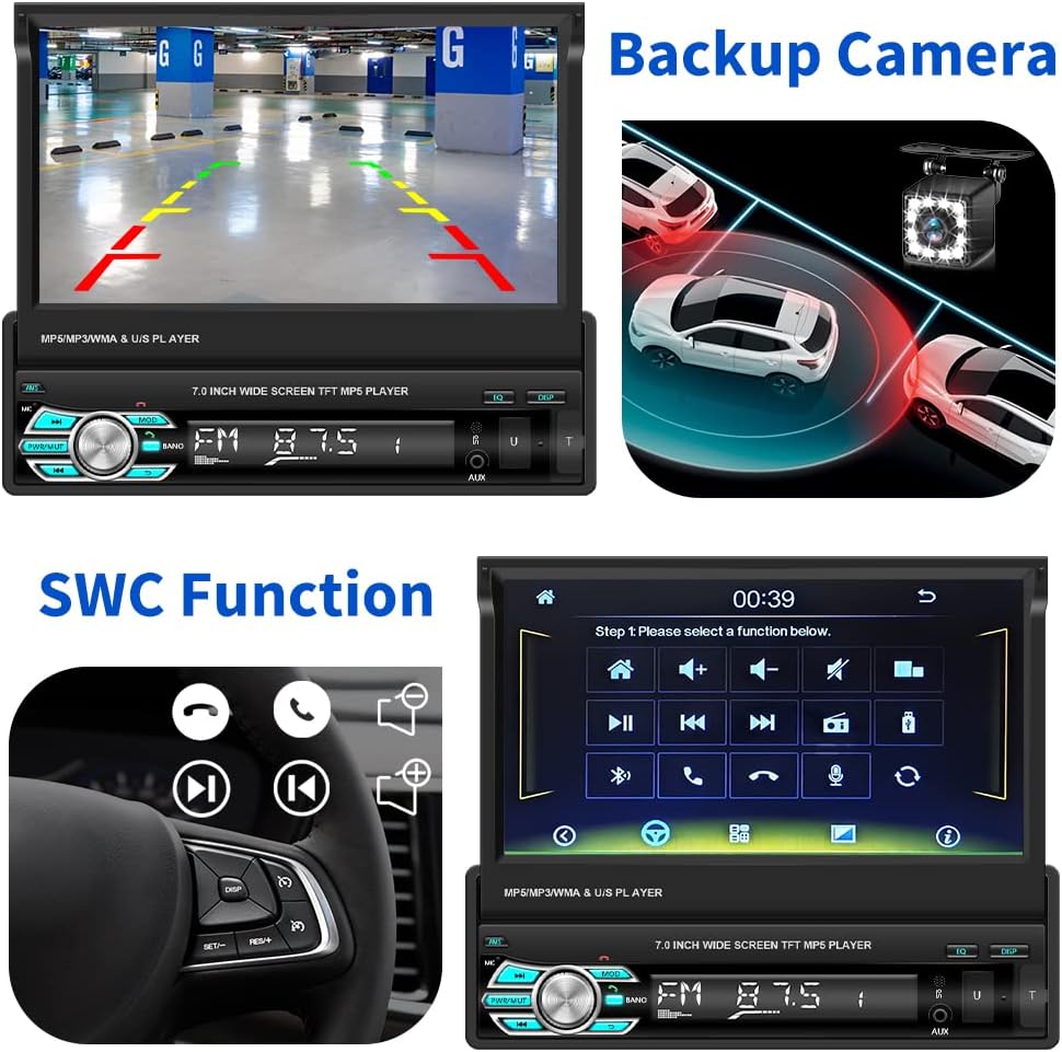 1 Din Autoradio Carplay und Android Auto, Hikity 7 Zoll Bildschirm Bluetooth Freisprecheinrichtung A