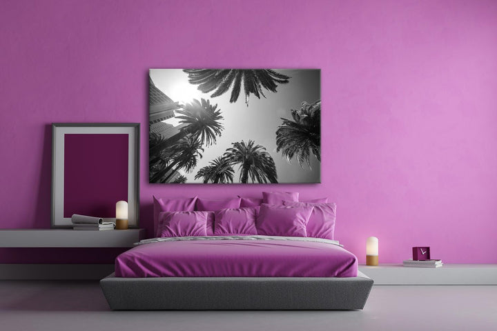 deyoli tropische Stadt mit Palmen Format: 100x70 Effekt: Schwarz/Weiss als Leinwand, Motiv fertig ge