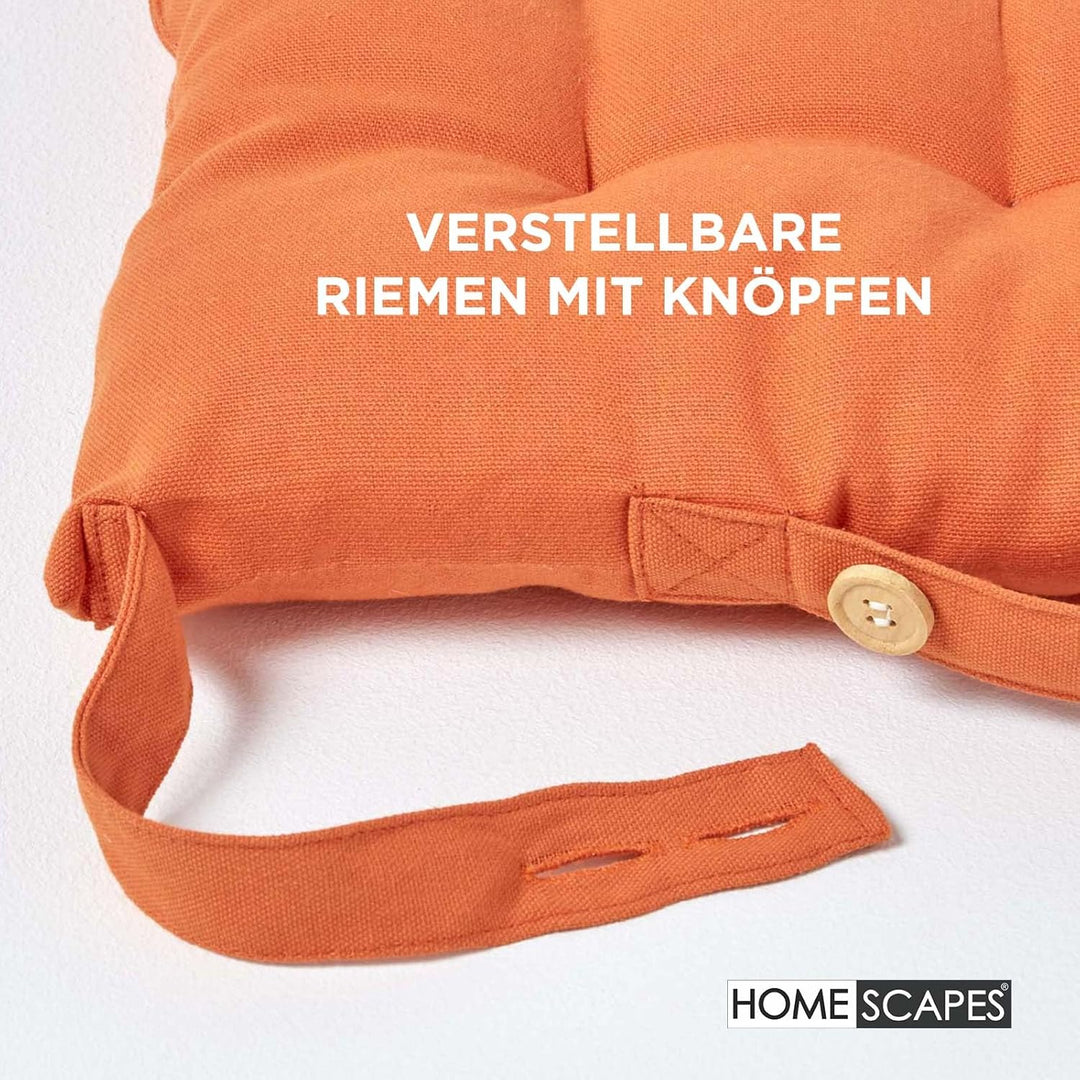 Homescapes 6er Set Stuhlkissen 40 x 40 cm, Terracotta-orange, Sitzkissen mit Bändern und Knopfversch