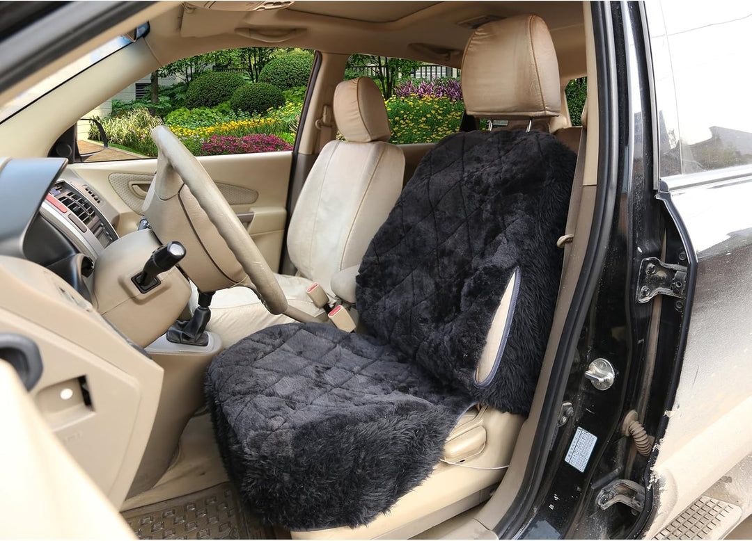 WOLTU AS7334gr Universal Lammfellbezug Auto Sitzbezug 100% Echtlammfell Vollbezug Vordersitzbezug, F