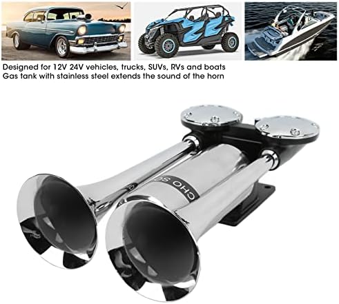 Lufthupe für LKW, 12V/24V 300dB Dual Trompete Super Loud Train Hupe Kit, Chrom-Zink-Autohupe für All