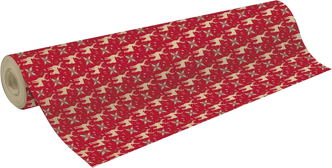 Clairefontaine 223901C - Rolle Geschenkpapier Kraft 70g, 50x0,70m, ideal für Geschenke, Rentier Rot,
