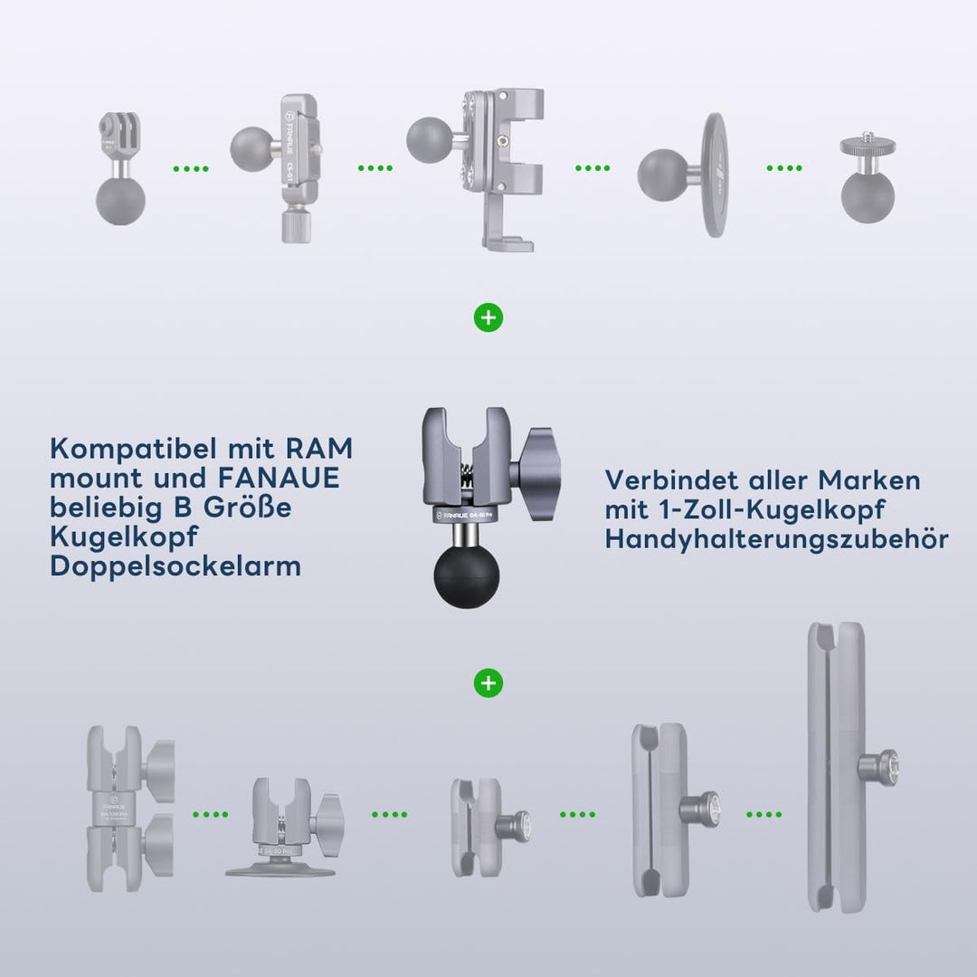 FANAUE Aluminiumlegierung Verbindungsarm mit 1 Zoll Kugeladapter kompatibler mit RAM Halterung B Grö