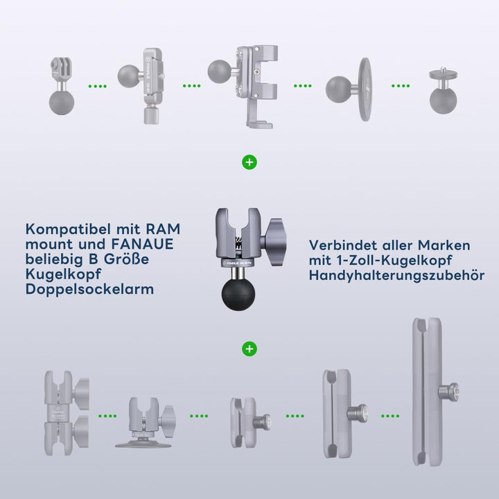 FANAUE Aluminiumlegierung Verbindungsarm mit 1 Zoll Kugeladapter kompatibler mit RAM Halterung B Grö