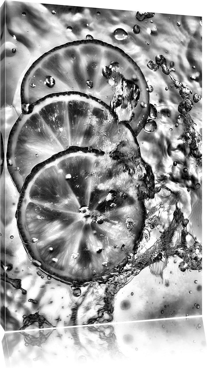 Pixxprint Zitrone fällt ins Wasser als Leinwandbild/Grösse: 100x70 / Wandbild/Kunstdruck/fertig besp