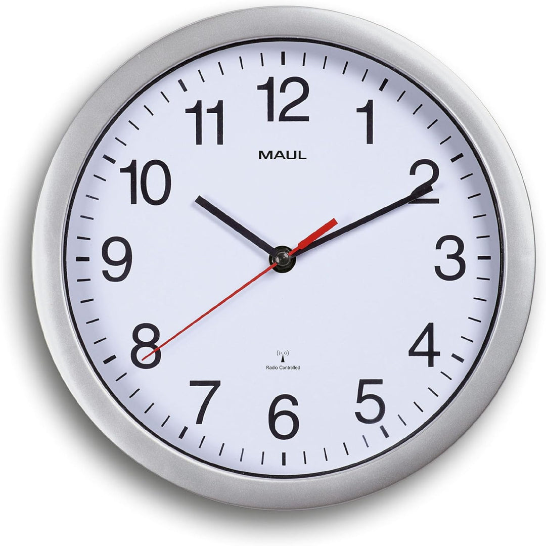 Maul Wanduhr MAULrun Ø 25 cm | stilvolle Funkuhr mit automatischer Zeiteinstellung | ideal für Wohnz