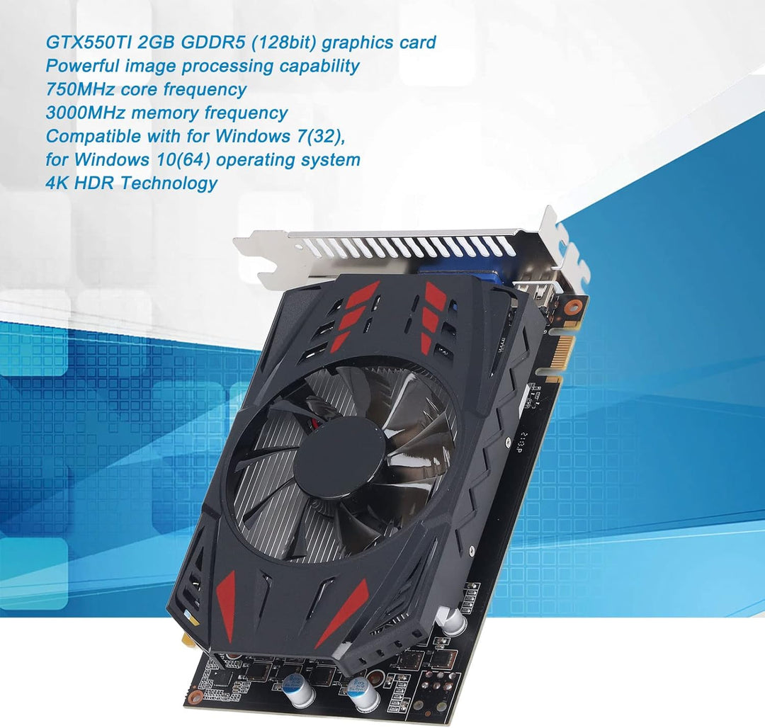 Goshyda GTX550TI Gaming-Grafikkarte, 2 GB GDDR5 128BIT 4K HDR, Tragbarer Dual-Lüfter, Geräuscharm, D