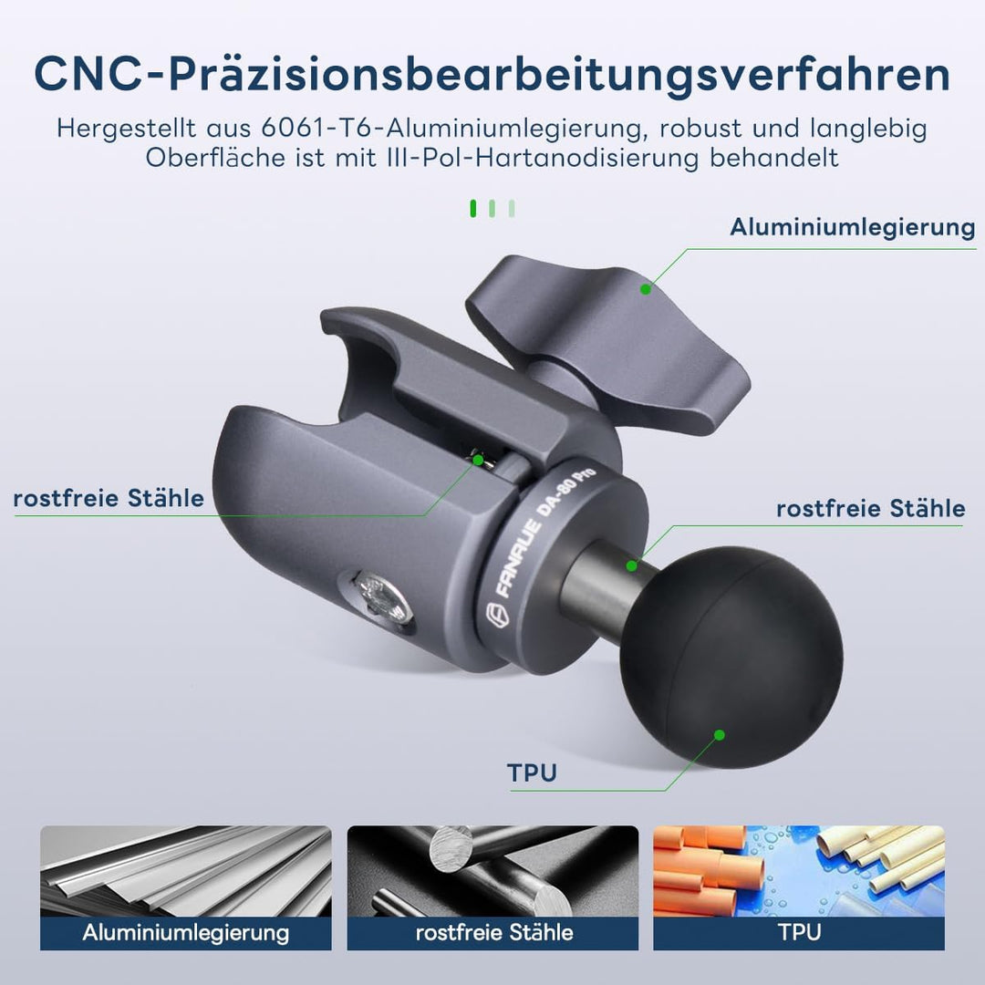 FANAUE Aluminiumlegierung Verbindungsarm mit 1 Zoll Kugeladapter kompatibler mit RAM Halterung B Grö