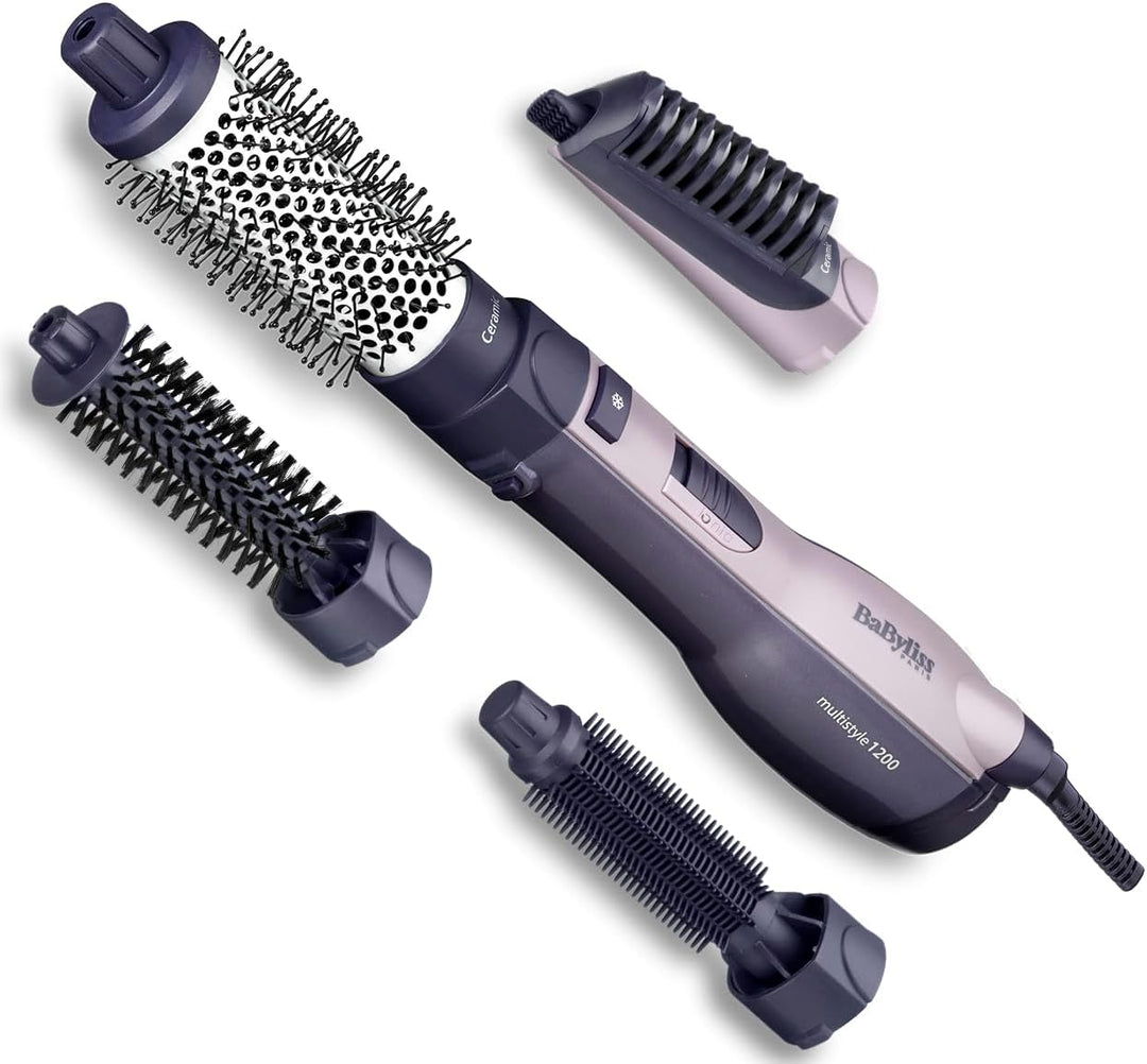 BaByliss Warmluftbürste mit 1200 Watt, Föhnbürste mit 4 Aufsätzen und verschiedenen Durchmessern für