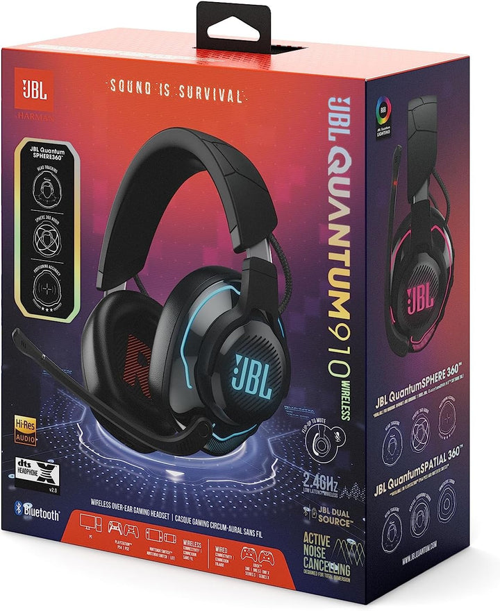 JBL Quantum 910 Over-Ear Gaming Kopfhörer – Wireless 2,4 GHz, Bluetooth 5.2 und 3,5 mm Klinke – Mit
