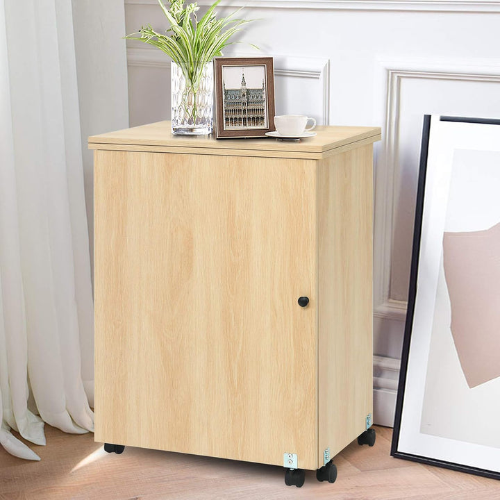 COSTWAY 2 in 1 Nähschrank & Schreibtisch klappbar, Nähtisch aus Holz mit 3 Einlegeböden für Spulen &