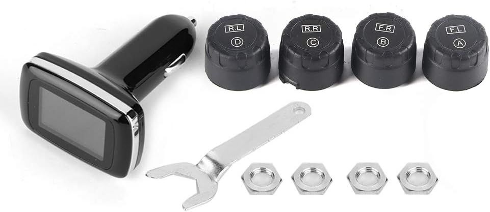 Terisass TPMS DC 12V Auto 433,92 MHz Reifendruckkontrollsystem Zigarettenanzünder-Display mit 4-TLG.