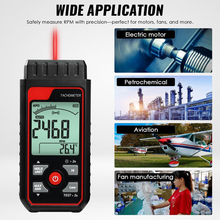 Digitaler Drehzahlmesser Tachometer, Berührungsloser Drehzahlmesser Digitaler Laserfoto Drehzahlmess