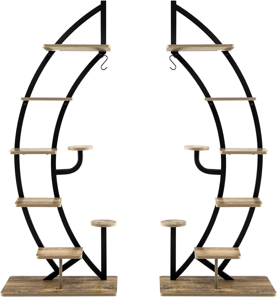 HOMASIS 6 Ebenen Blumenständer aus Metall, Pflanzenregal mit 7 Ablagen & 1 Haken, elegante Halbmondf