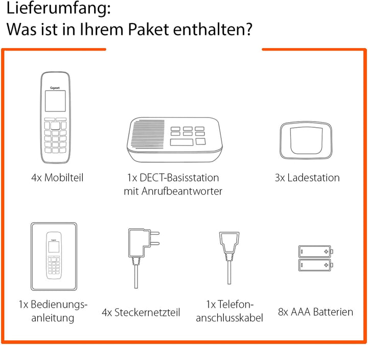 Gigaset AS690A Quattro - 4 Schnurlose DECT-Telefone mit Anrufbeantworter - gut lesbarem kontrast Dis