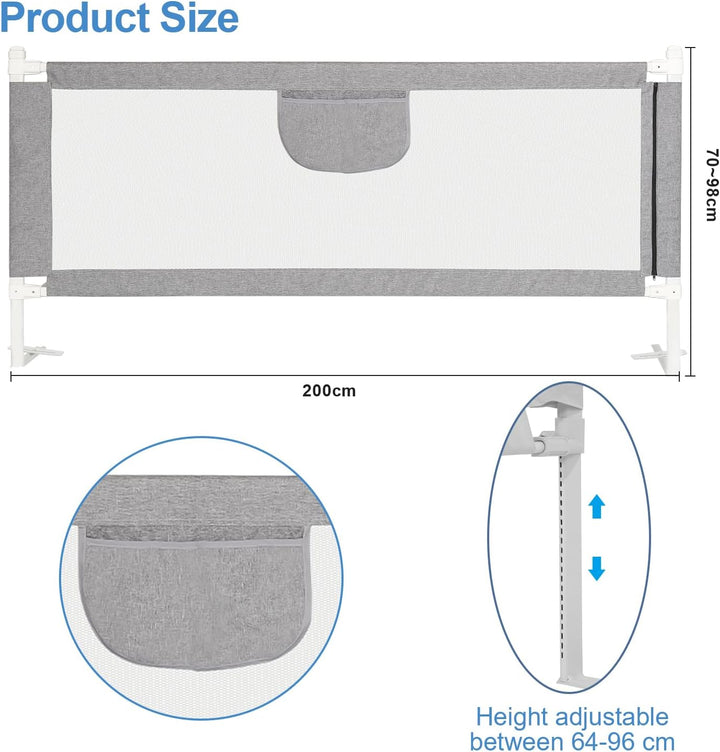 Ansobea 200cm Rausfallschutz Bett Rausfallschutz Kinderbett|Bettschutzgitter für Kinder|Bettschutzgi