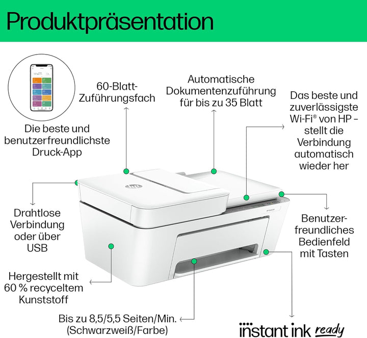 HP DeskJet 4220e Multifunktionsdrucker, 3 Monate gratis drucken mit HP Instant Ink inklusive, HP+, D