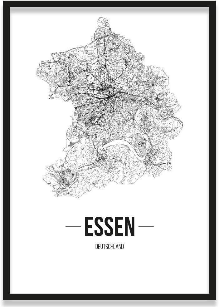JUNIWORDS Stadtposter, Essen, Wähle eine Grösse, 40 x 60 cm, Poster mit Rahmen, Schrift B, Weiss 40