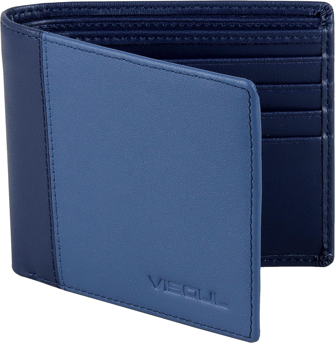 VISOUL Echt Leder Geldbörse Herren mit RFID Schutz Portemonnaie Gross mit Münzfach 8 Fächer Echtlede