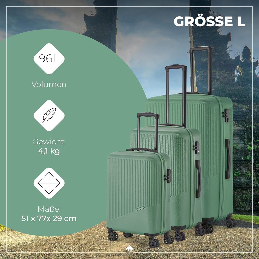 travelite 4-Rad Koffer Set 3 teilig Grössen L/M/S, Gepäck Serie BALI: ABS Hartschalen Trolleys mit T