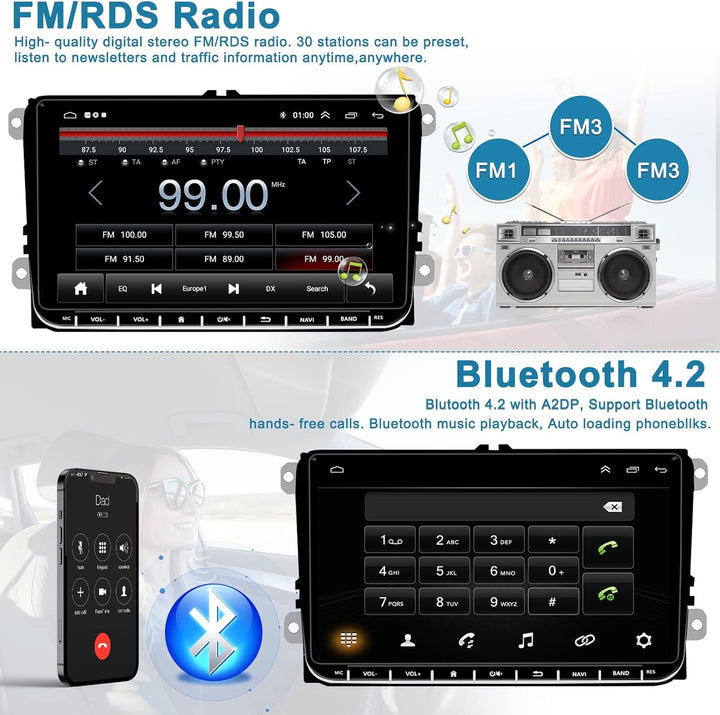 2G+64G Hikity 9" HD Android Autoradio für VW Golf 5 Passat Polo Tiguan Touran Caddy Skoda mit CarPla