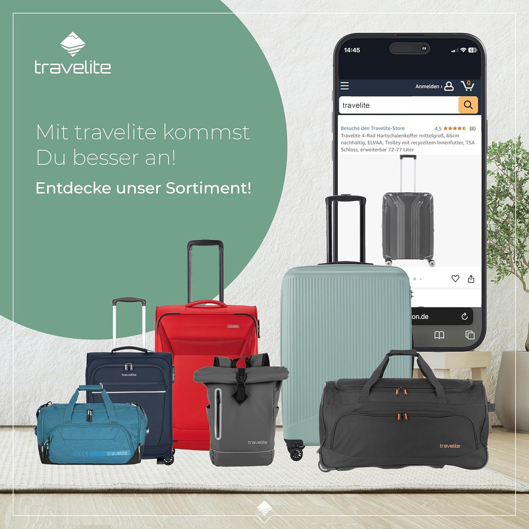 Travelite Hartschalenkoffer gross nachhaltig, 4 Rollen, ELVAA, Trolley mit recyceltem Innenfutter, T
