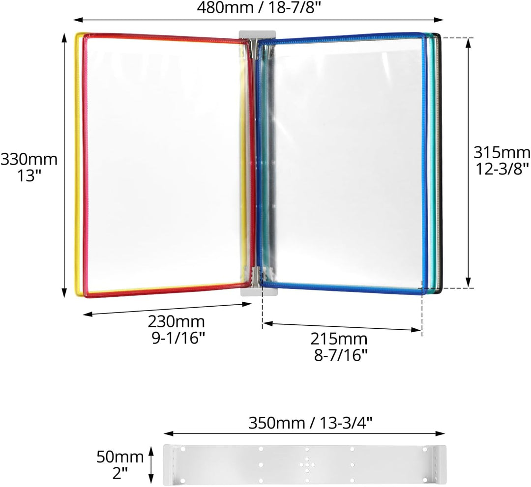 QWORK® Wand Sichttafelsystem - 5 X Sichttafeln A4 - Mehrfarbig Dokumentenhalter für Messehallen, Res