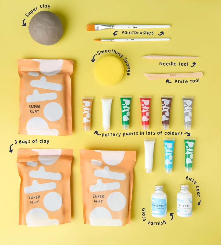 Pott'd Mini-Töpfer-Sets | Lufttrocknendes Töpferset für Erwachsene | Mit Farben, Töpferwerkzeugen un