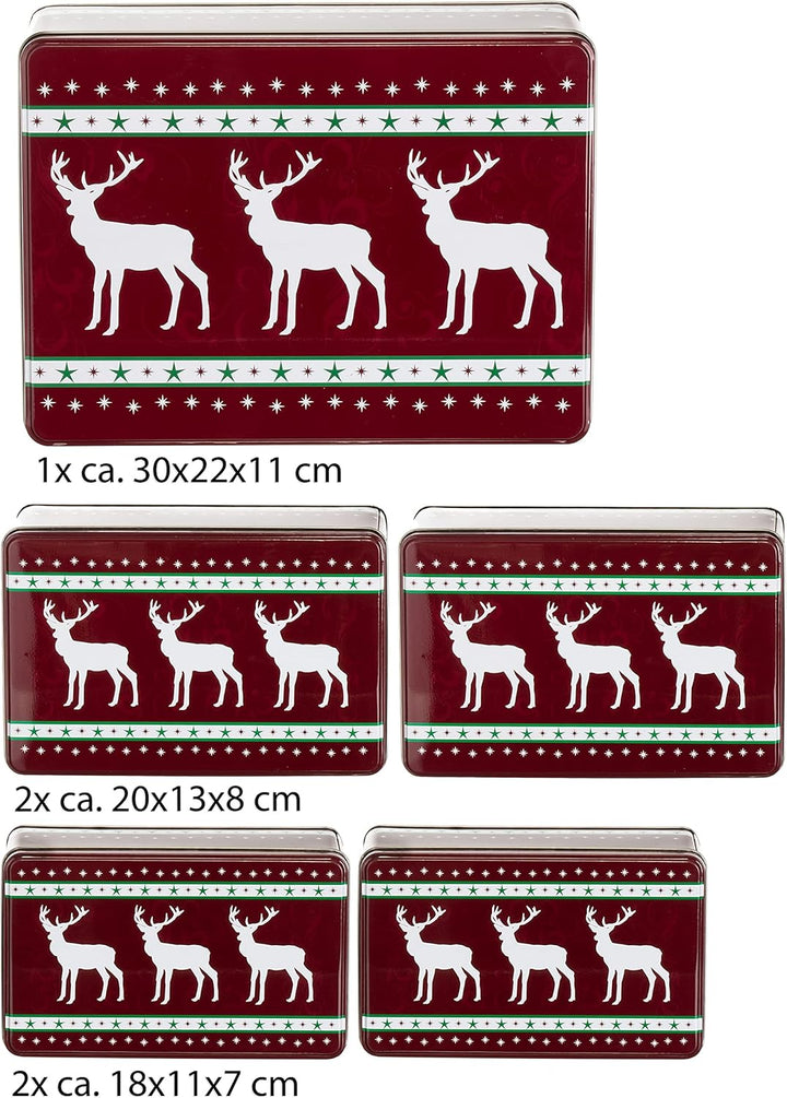 Brandsseller 5er Set Keksdose rechteckig Weihnachtsdose Plätzchendose Gebäckdose Metall Rentier 5er