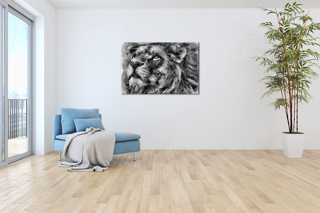 deyoli Löwen Porträt Format: 80x60 Effekt: Schwarz&Weiss als Leinwandbild, Motiv fertig gerahmt auf