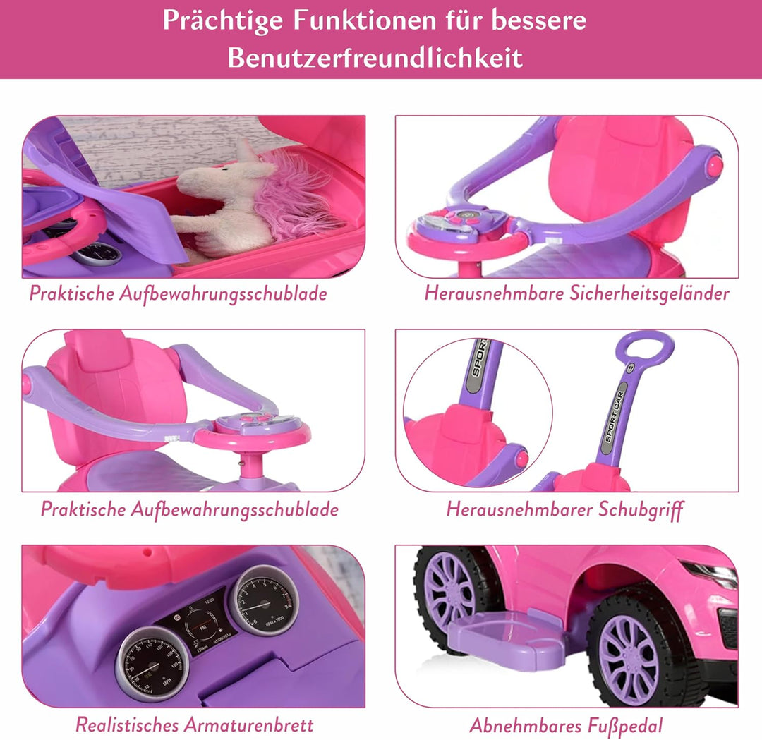 COIL Rutschauto mit der Schiebestange 614W Rutscher Babyrutscher Rutschfahrzeug Rosa, Rosa