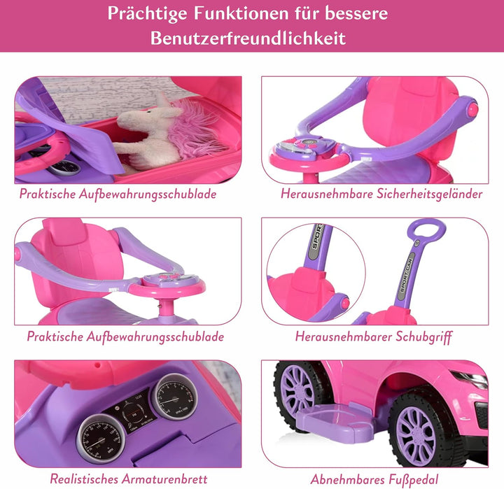 COIL Rutschauto mit der Schiebestange 614W Rutscher Babyrutscher Rutschfahrzeug Rosa, Rosa