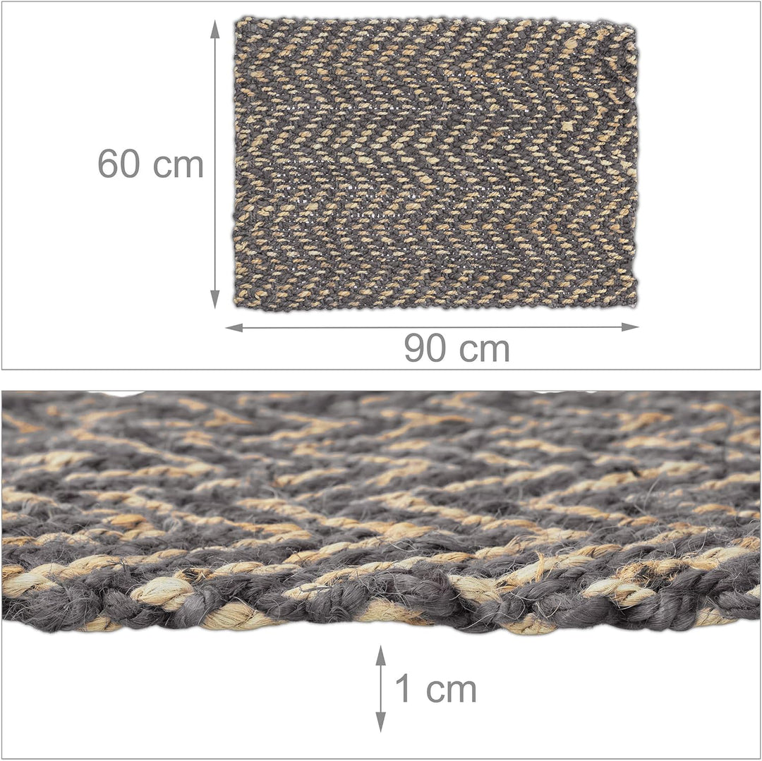 Relaxdays Jute Teppich, 60 x 90 cm, handgewebter Teppichläufer, Naturfasern, Läufer Flur, Wohnzimmer