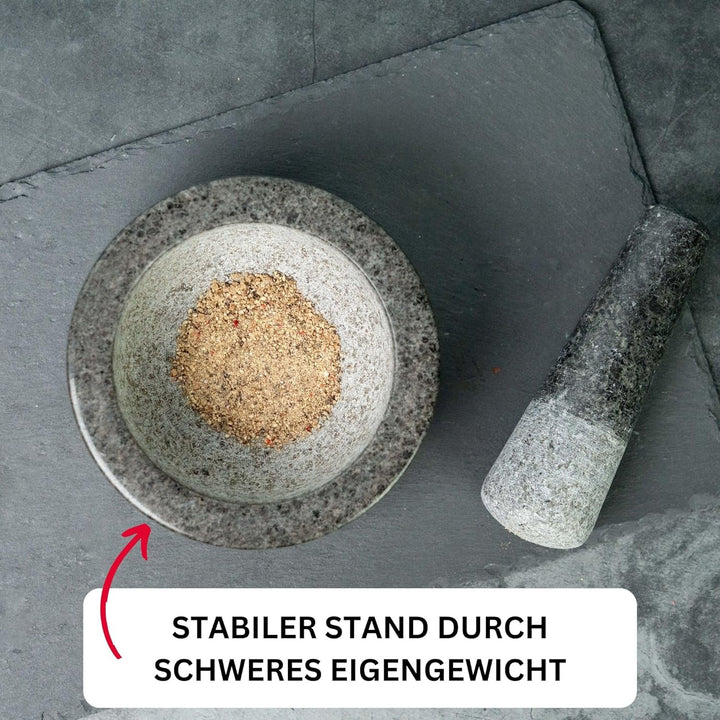 Westmark Mörser mit Stössel aus Natur-Granit, Gross, Innendurchmesser: ca. 9,5 cm, Grau, 69602260 Gr
