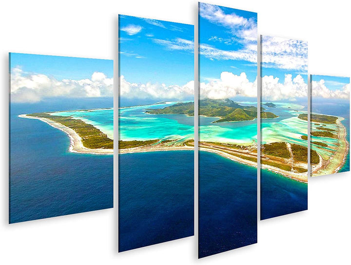 islandburner Bild auf Leinwand Bora Bora Insel Bilder Wandbilder Poster Leinwand 170x80cm - 5 Teile,