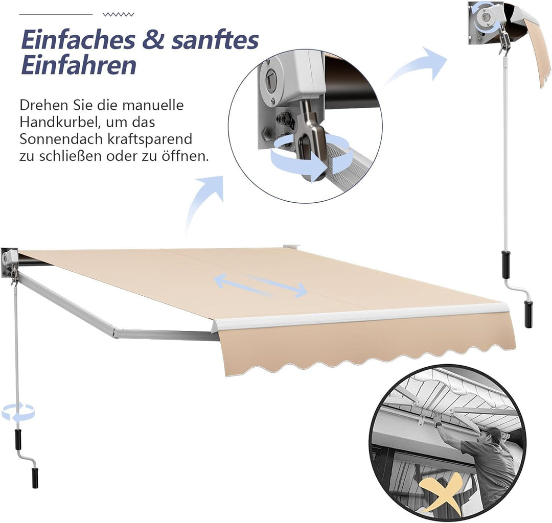 COSTWAY 2,5 x 2 m Gelenkarmmarkise Sonnenmarkise Balkonmarkise Terrassenmarkise Klemmmarkise mit UV-