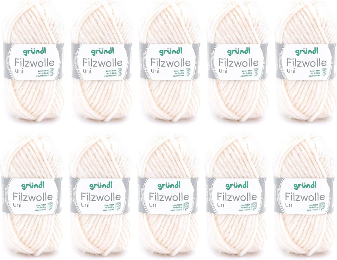 Gründl Filzwolle uni (Wolle zum Filzen, Stricken und Häkeln, Garn aus 100 % Schurwolle, 50 g / 50 m,