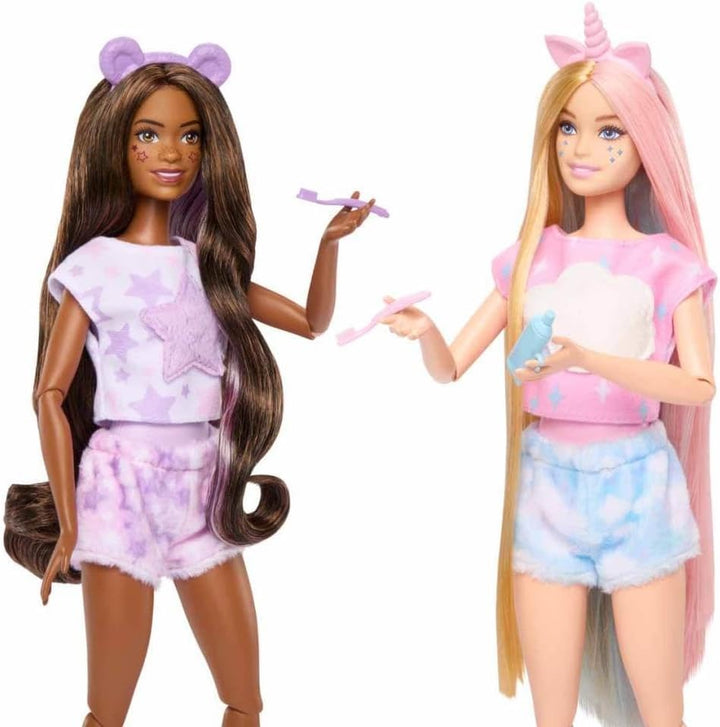 Barbie Cutie Reveal Pyjamaparty Deluxe Set - Über 35 Überraschungen inkl. 2 Puppen, 2 Haustiere, Far