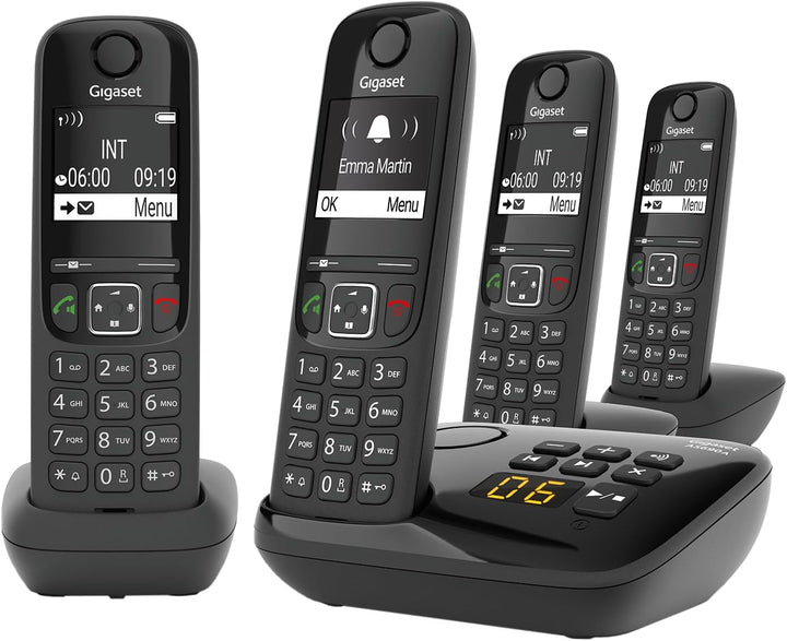Gigaset AS690A Quattro - 4 Schnurlose DECT-Telefone mit Anrufbeantworter - gut lesbarem kontrast Dis