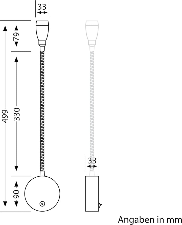 ledscom.de LED Leselampe/Wandleuchte HAN, Schwanenhals, Schalter, Stecker, chrom glänzend, weiss
