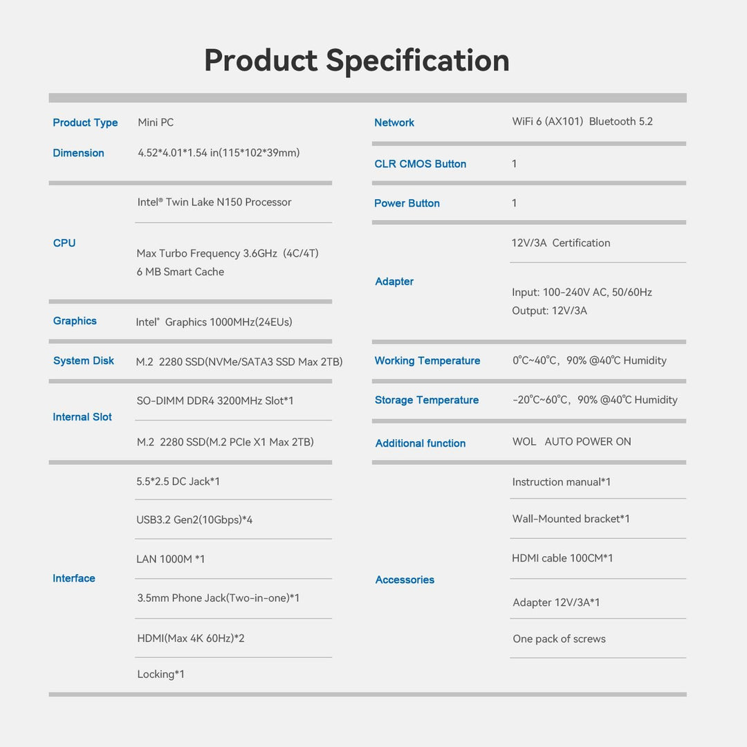 Beelink Mini S13 Mini PC, Intel Twin Lake-N150(bis zu 3.6GHz), 16GB DDR4 RAM 500GB M.2 SSD, Desktop